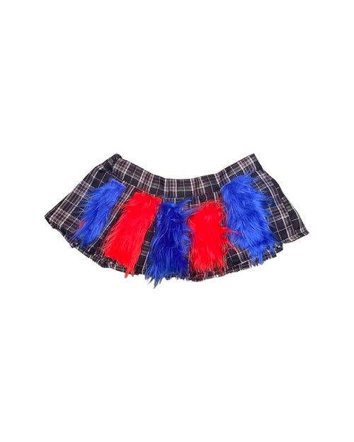 red blue and fuzz mini mini skirt
