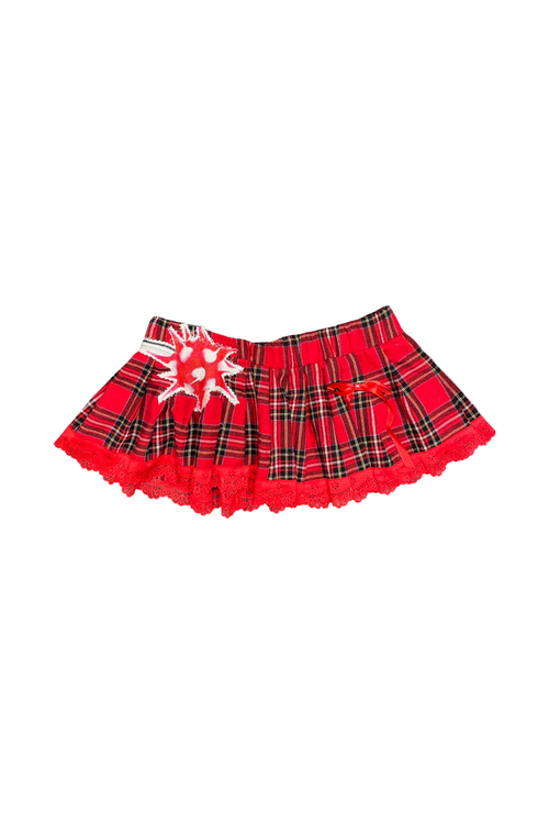 pierced plaid mini skirt