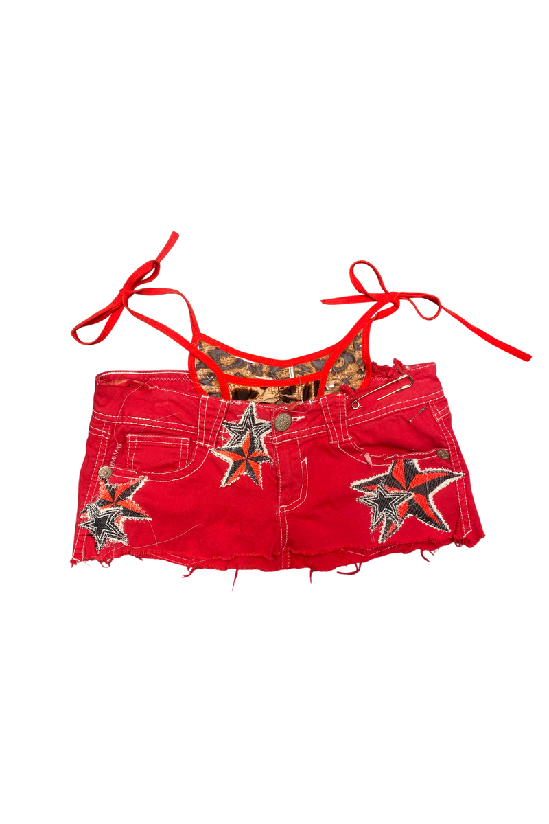 red leopard bikini mini skirt
