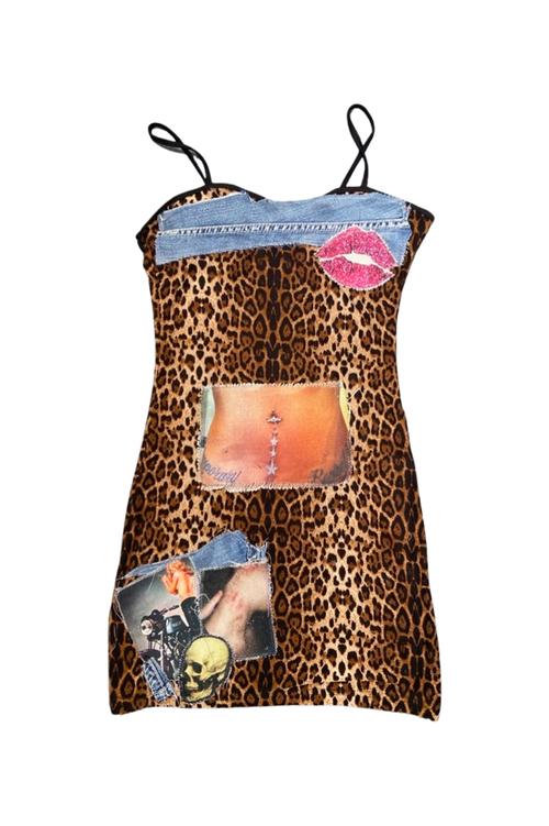 denim leopard mini hottdress