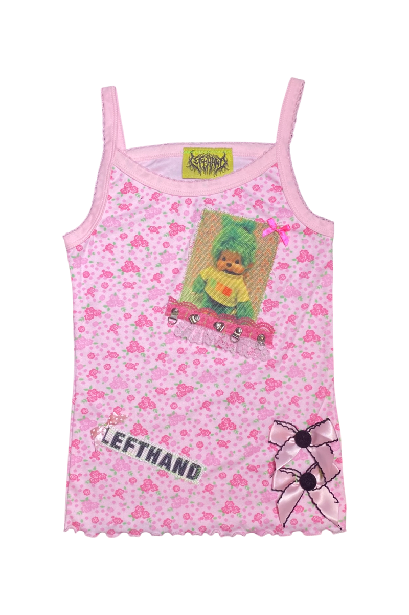 monchhich! pink and green floral tank