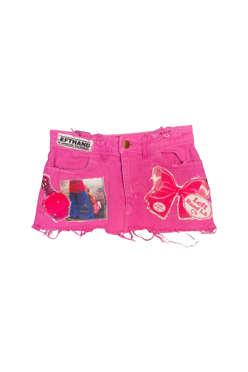 pink together forever denim mini skirt