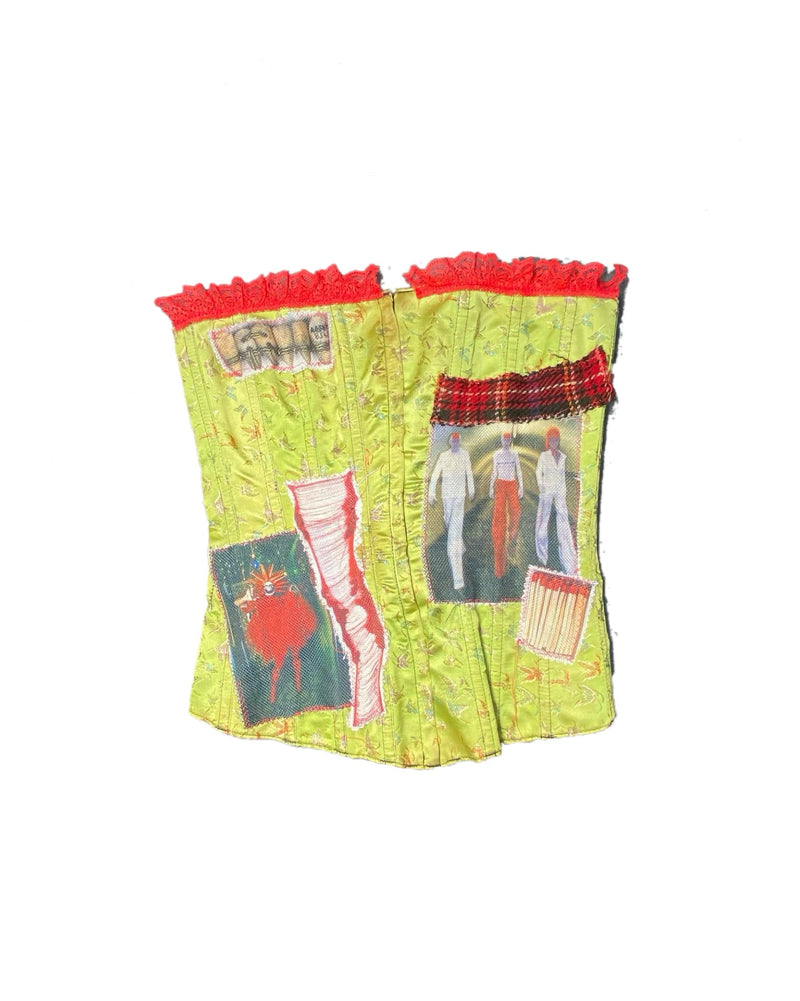 red and green patchwork corset
