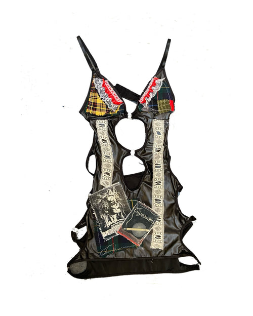 Cutout patchwork latex dress
