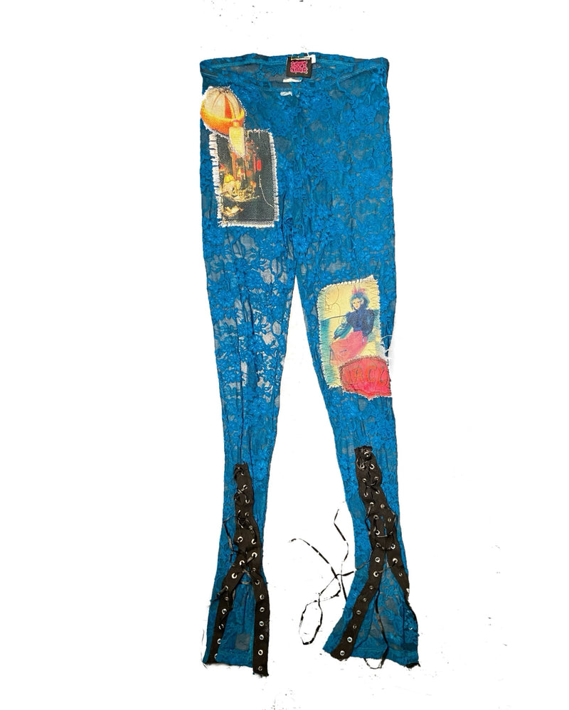 Blue lacy skinny tights