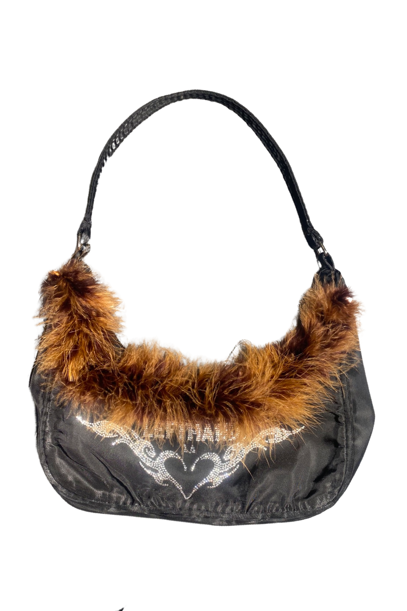 brown fuzzy purse