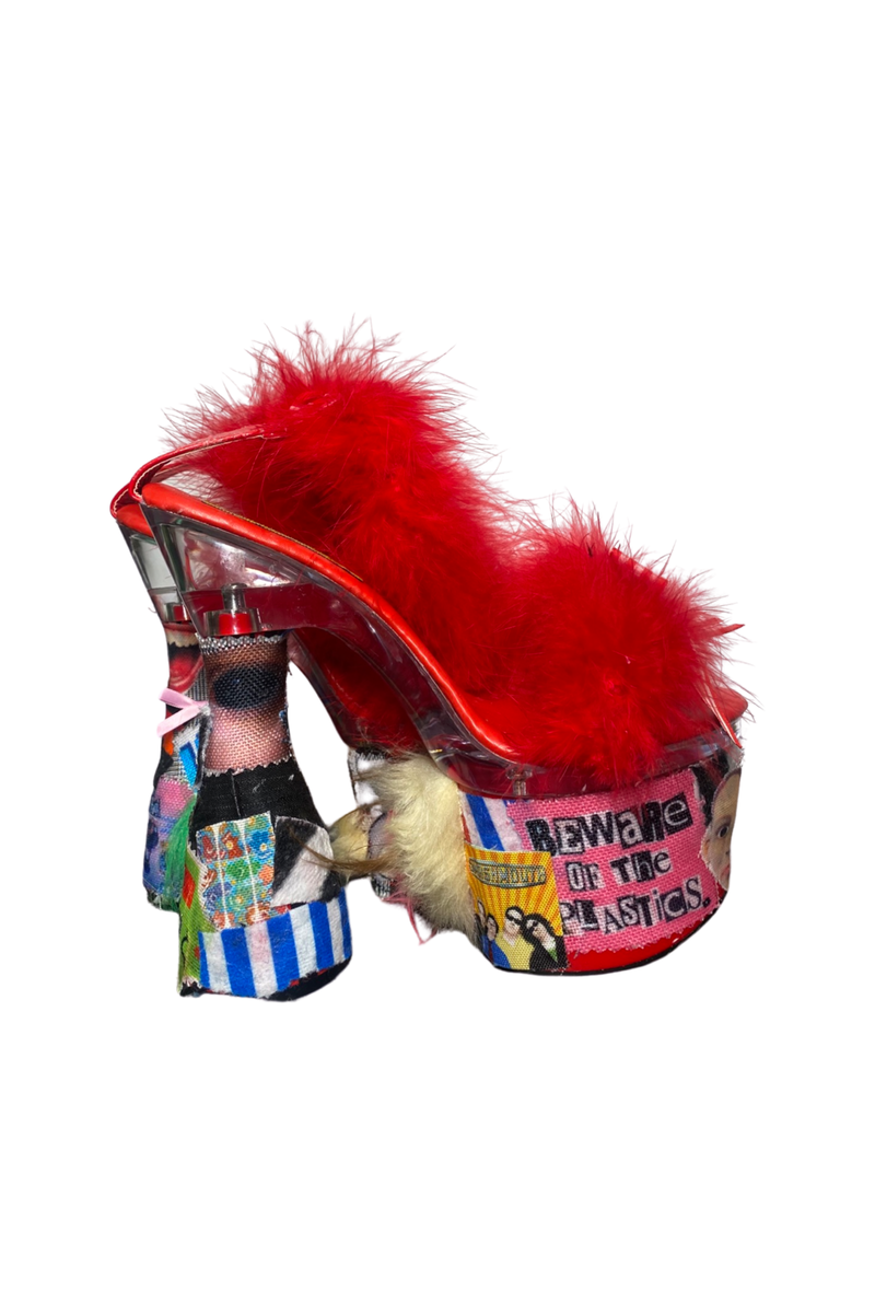 I cant EVEN red fluffy heels