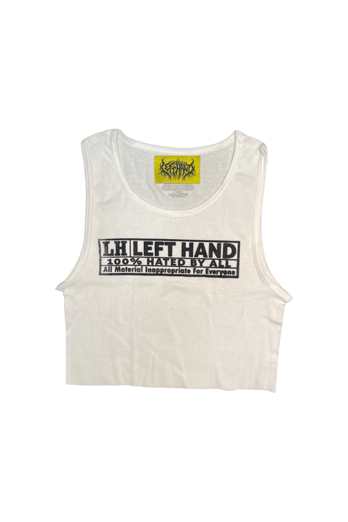 100% hated white cropped tank