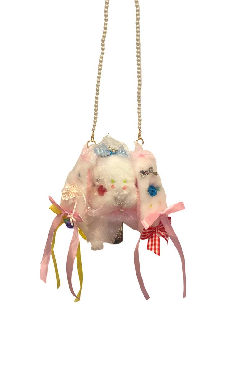 blue bow pearl bunny purse