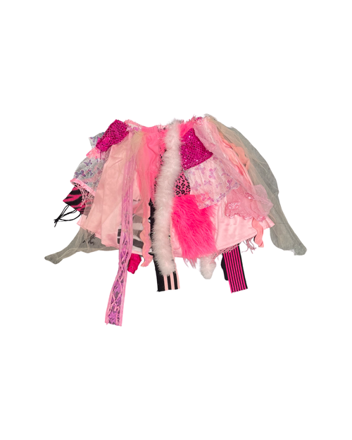 pink frills elastic waist skirt`