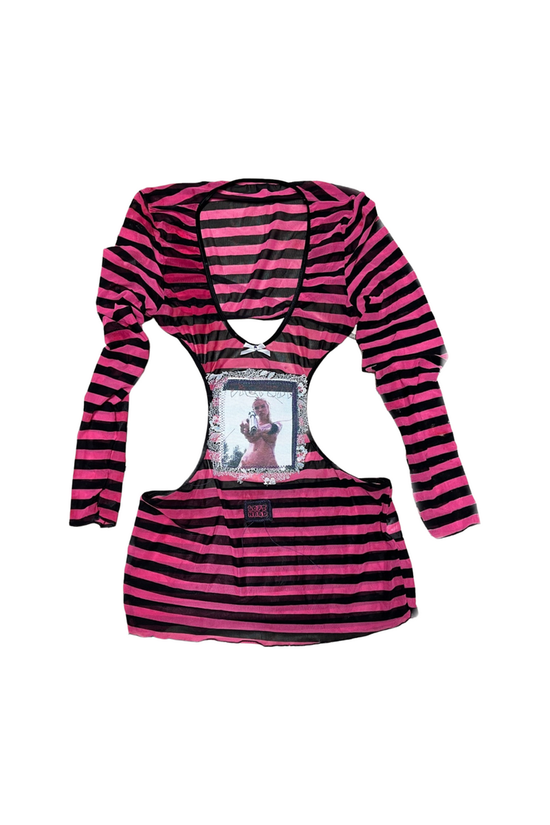 happy ending pink / blk stripe boom boom dress