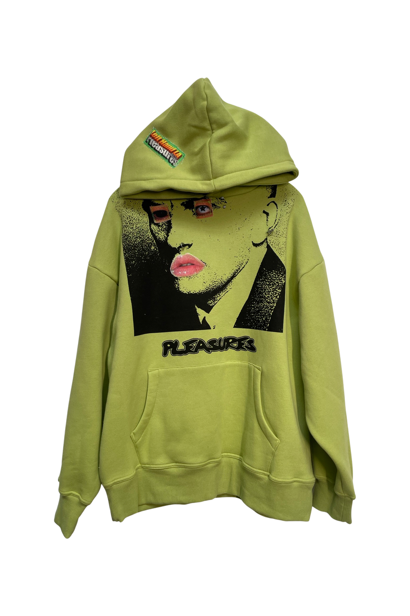 pleasures green LHLA face hoodie