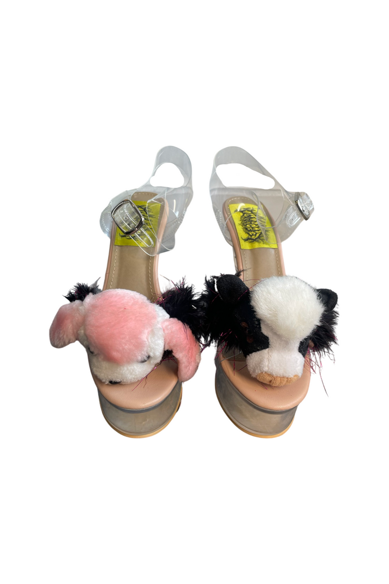 pink cow puppy heels