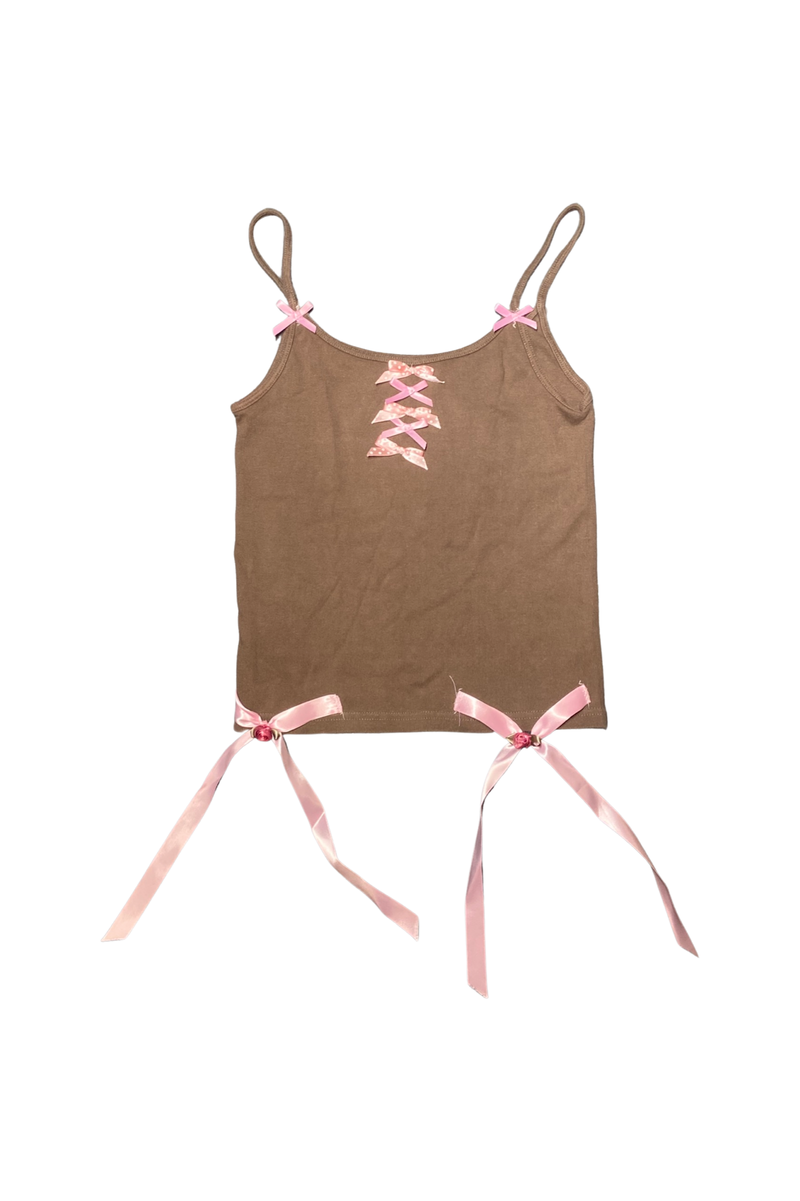 brown + pink bow tank