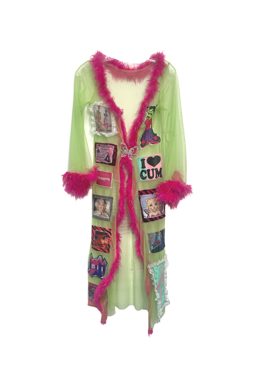 green and pink mesh robe