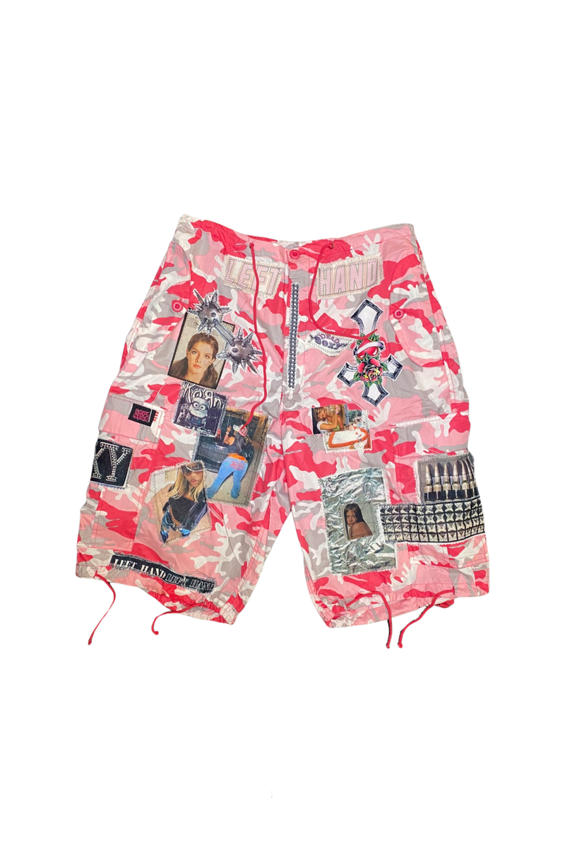 pink camo rave shorts