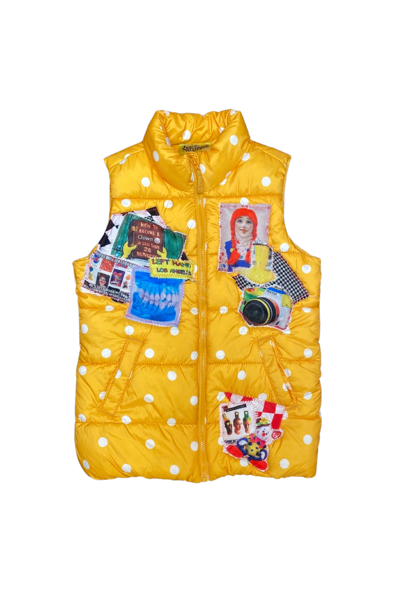 YELLOW Polkadot clown puffer vest